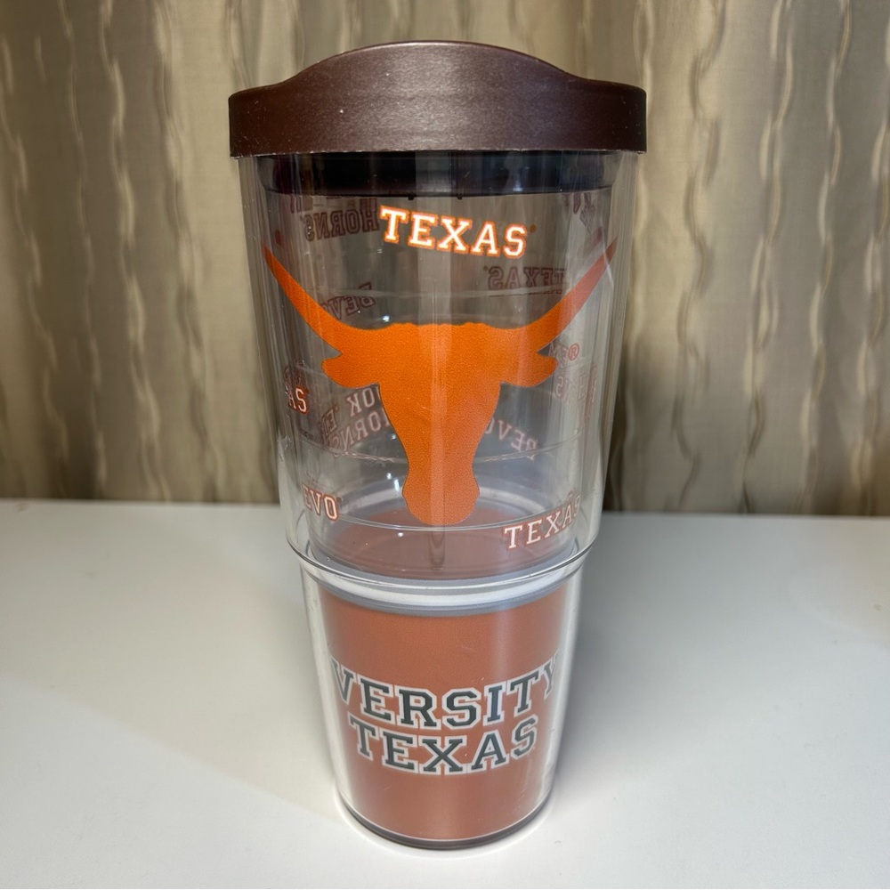 Tervis Texas Tumbler Insulated Brown Lidded Plastic Cup Hot or Cold 24 oz